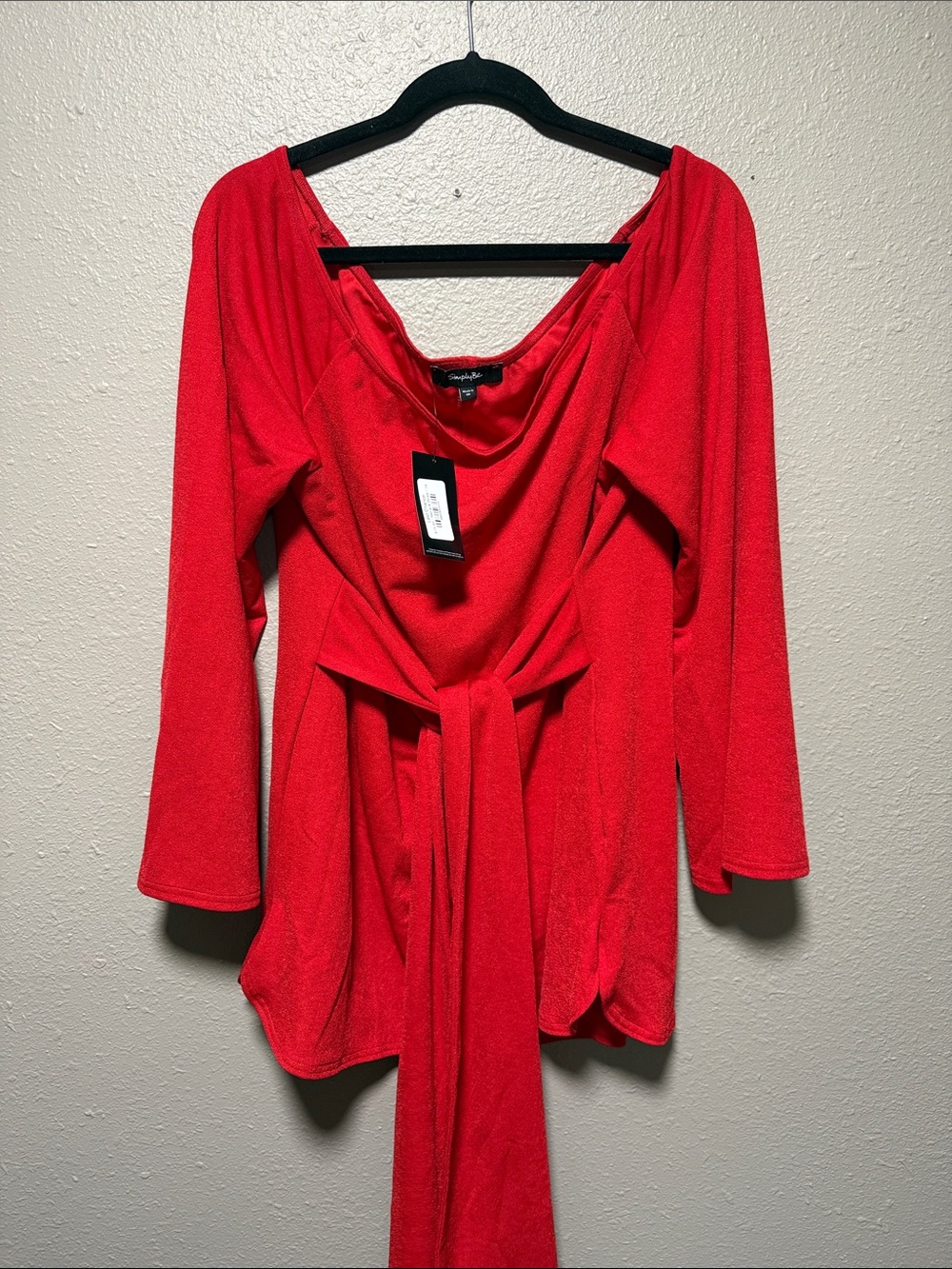 Simply Be Vibrant Red Drape-Neck Tie-Waist Tunic